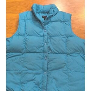 Lands' End Goose Down Puffer Vest Womens Large L 14-16 Powder Blue Snap Pockets